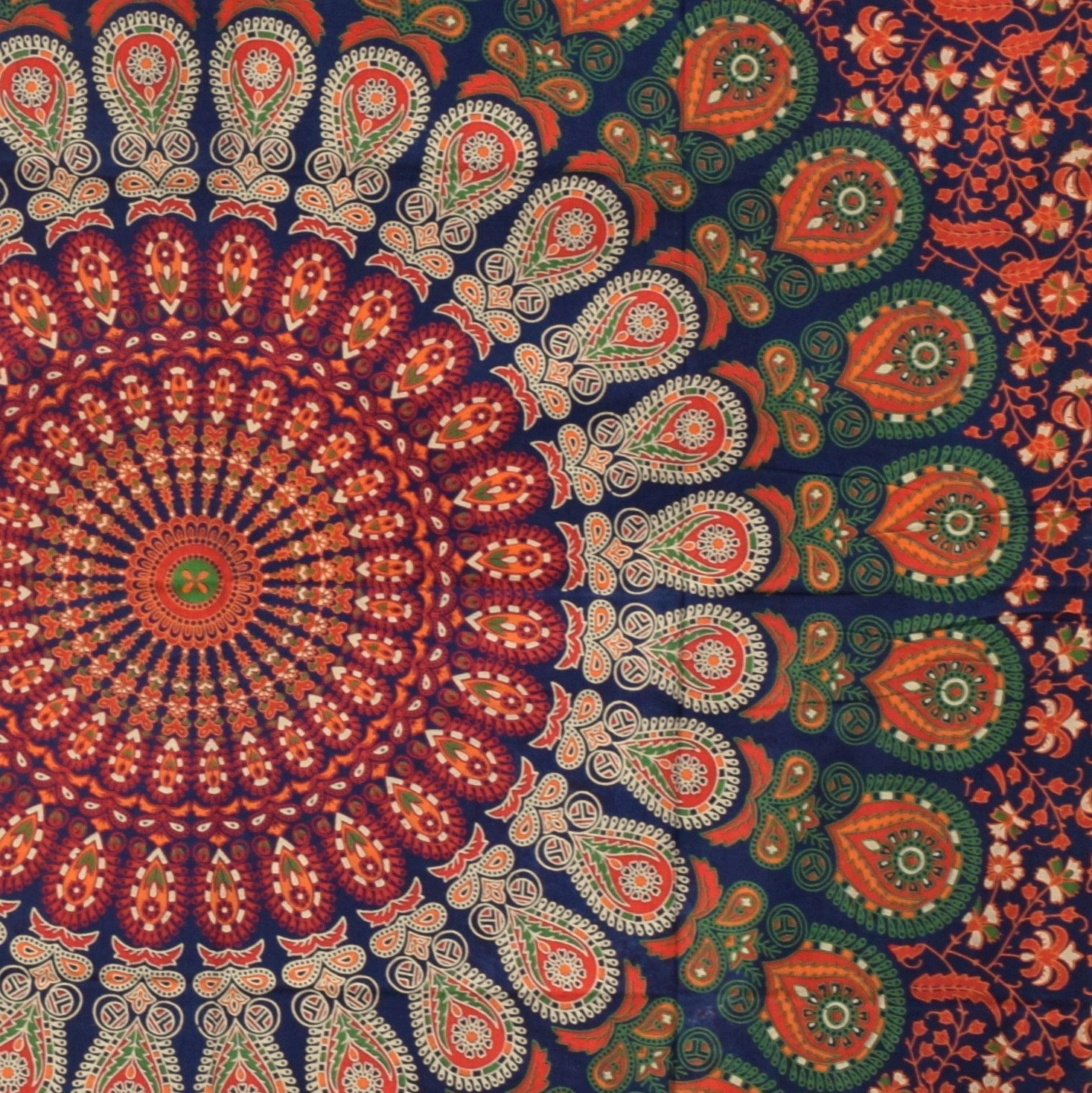 Popular Handicrafts Tapestry Wall Hanging Hippie Mandala Bohemian Hippy Psychedelic Intricate Floral Design Indian Tapestry 54 x 82 Inches (140cm x 210 cm) Blue Orange