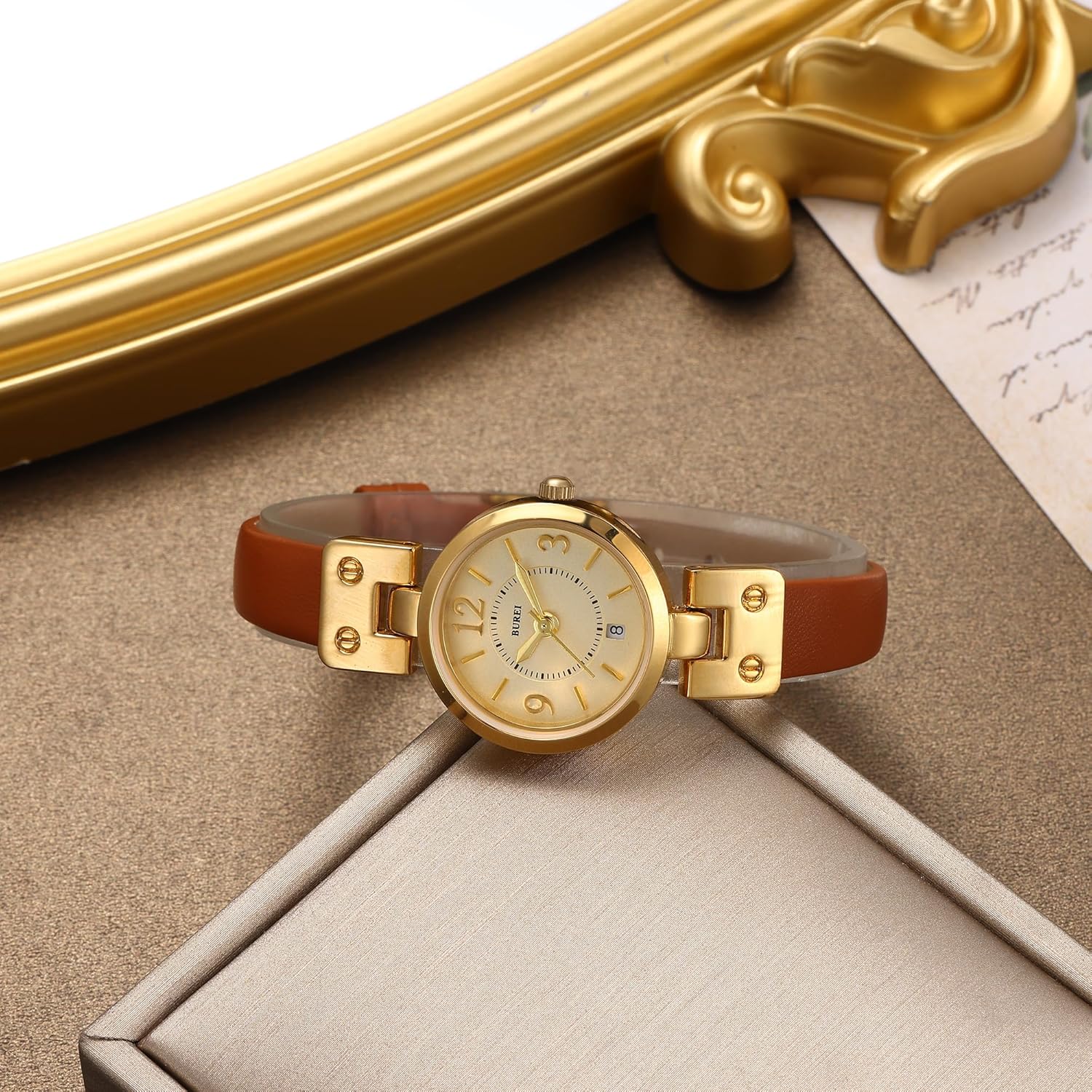 BUREI Women's Luxury Quartz Waterproof Pointer Watch with Simple Leather Strap - Exquisite Small Women's Watch - Image 3