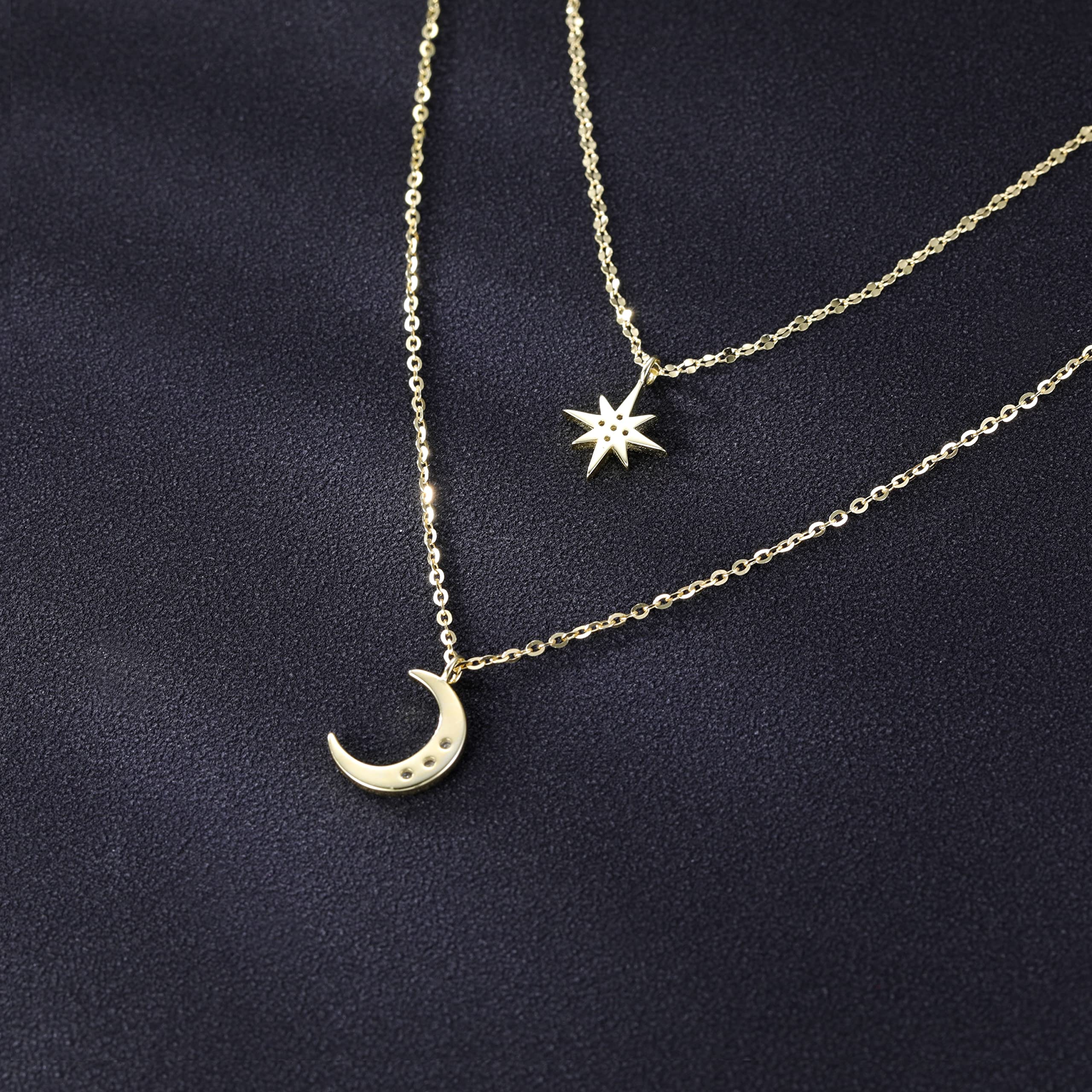 SLUYNZ 925 Plata Esterlina Collar en Capas Cadena Luna Estelar Choker Collar para Mujeres Chicas Adolescentes Gargantilla Cadena Capas