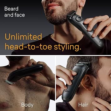 Braun All-in-One Style Kit Series 5 5471, 8-in-1 Trimmer for Men with Beard Trimmer, Body Trimmer for Manscaping, Hair Clippers & More, Ultra-Sharp Blade, 40 Length Settings, Waterproof