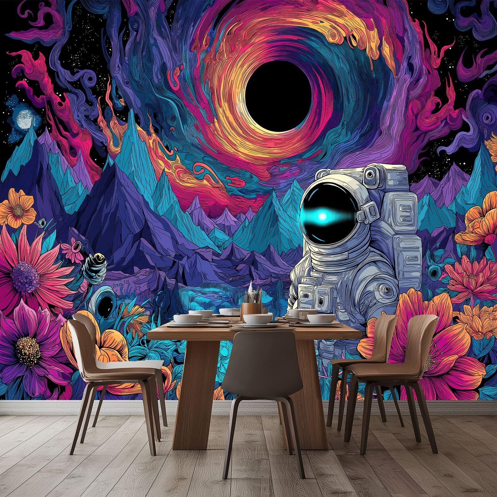 Tapeta 3D dekoracyjna wielokolorowa 300 x 210 cm - fototapeta abstrakcyjna wszechświat niebo astronauta dla dzieci pokoje nastolatki, włóknina łatwa do nałożenia dekoracja pokoju zabaw