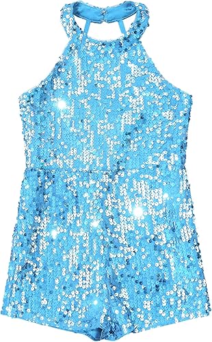 Vista 5 de CHICTRY Disfraz de danza para niñas y niñas, con lentejuelas brillantes, sin mangas, para ballet latino, jazz latino, leotardo