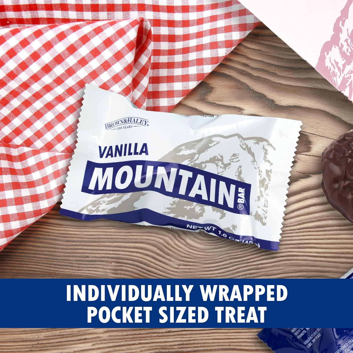 Almond Roca Case of 15 Vanilla Mountain Bars - 1.6oz Individually Wrapped Chocolate Candy Bite Size Bars - Chocolate Candy with Peanuts Pieces and Creamy Vanilla Center