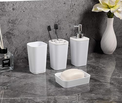 Miniatura 3 de KRALIX Shais - Juego de accesorios de baño de 4 piezas, incluye soporte para cepillos de dientes, dispensador de loción, jabonera y vaso, color