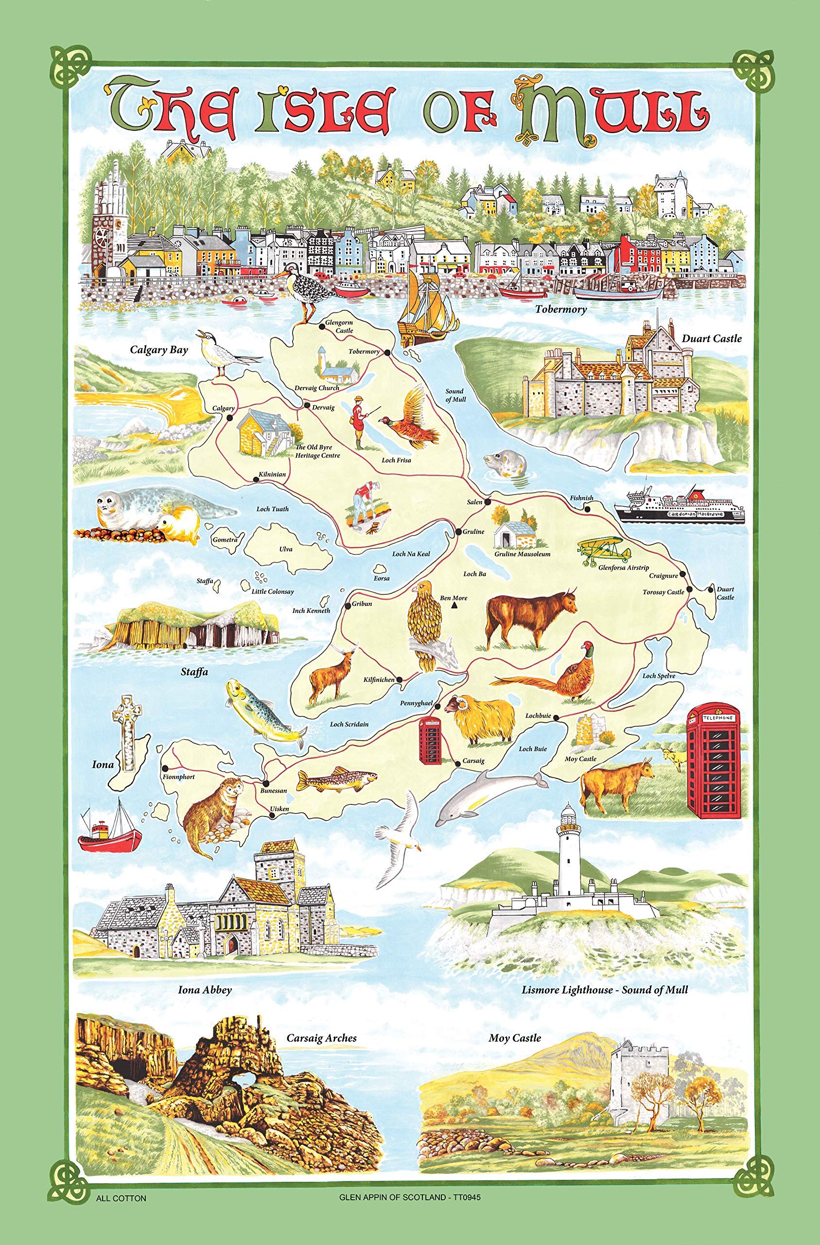 Highland Tweed 100% Cotton Scottish The Isle of Mull Tea Towel TT0971