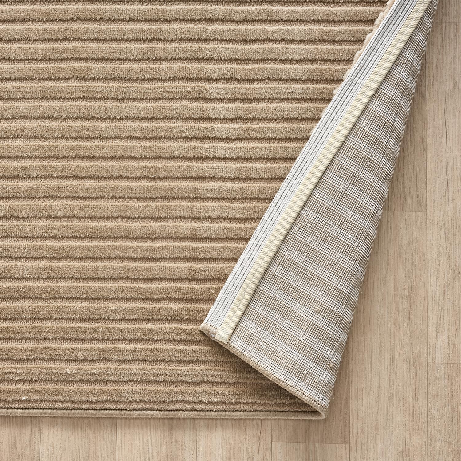 VIMODA Moderner Kurzflor-Teppich Boho Wohnzimmer Schlafzimmer dünn mit 3D Hoch-Tief Effekt Pflegeleicht,Farbe:Creme;Maße:200x290 cm