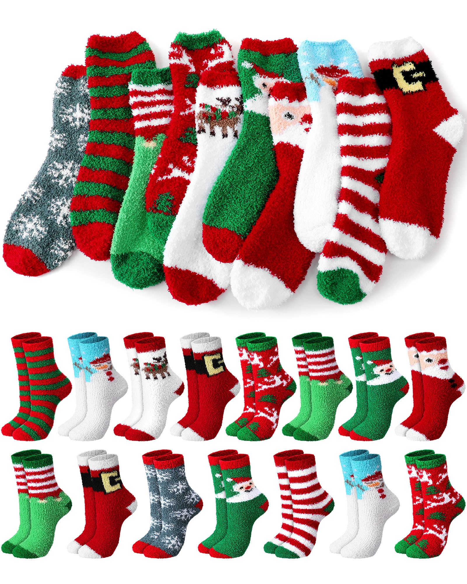 Liitrsh Lot de 40 paires de chaussettes de Noël pelucheuses en vrac pour homme et femme - Chaussettes chaudes pour Noël, calendrier de l'Avent, conforme à l’image., taille unique