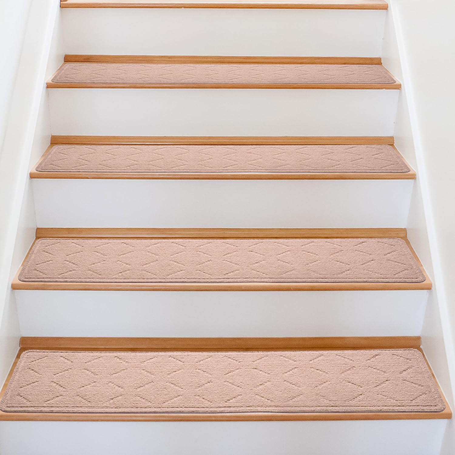 Non-Slip Stair Treads Carpet for Wooden Stair 15 Packs 30”x8” Comfort, Safety & Durability for Kids Elders and Pets, Self-Adhesive, Beige 30"L x 8"W Beige 15