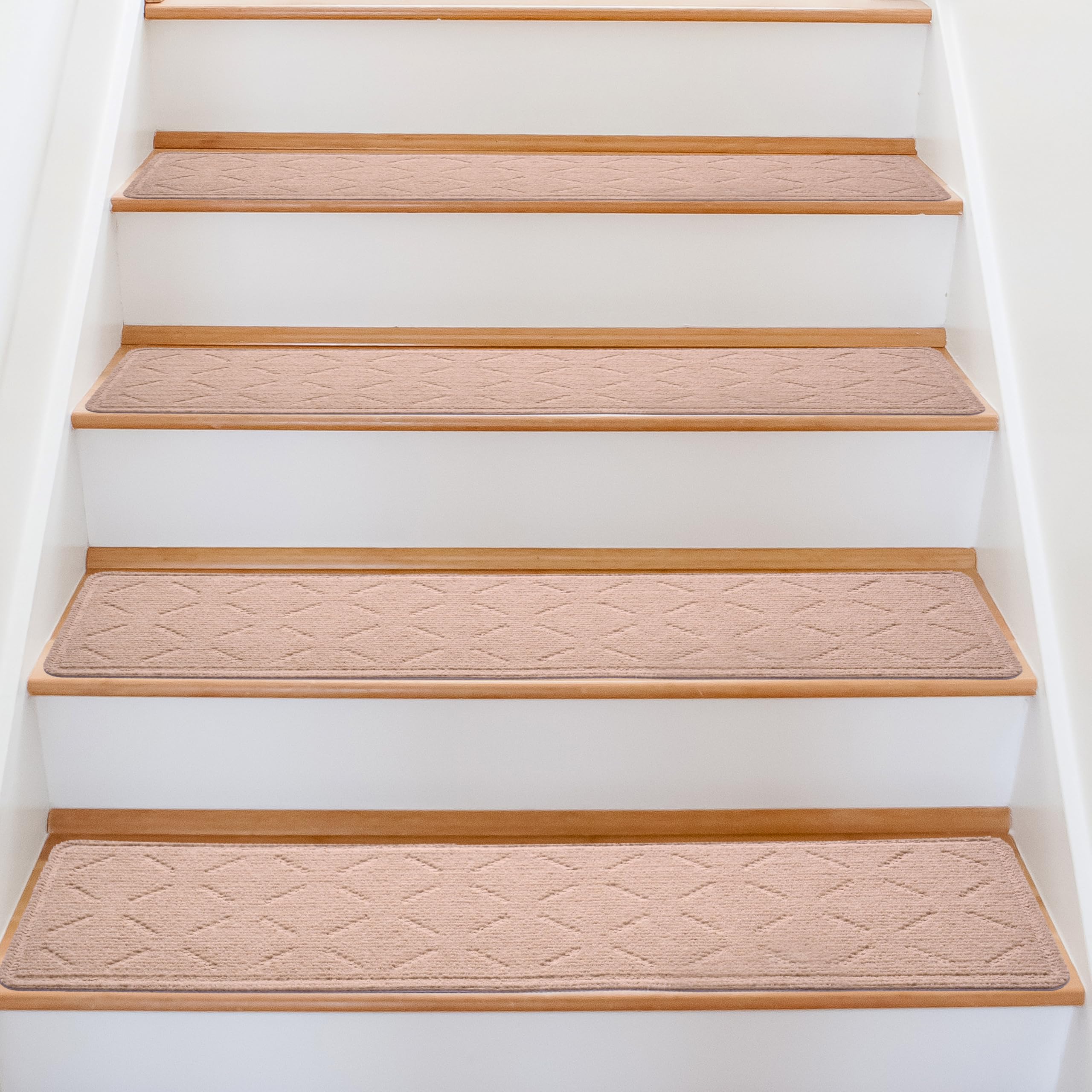 Apriko Non-Slip Stair Treads Carpet for Wooden Stair 15 Packs 30”x8” Comfort, Safety & Durability for Kids Elders and Pets, Self-Adhesive, Beige