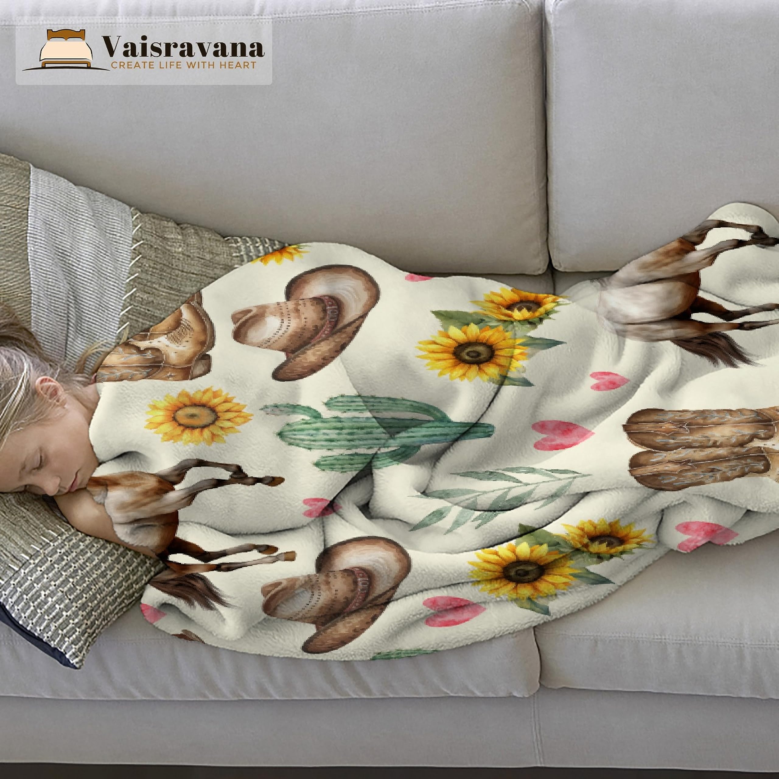 ZOCHOTEN Horse Blanket Horse Gifts for Girls Women Horse Lovers Horse Floral Throw Blanket for Couch Bed Outdoor Western Cowgirl Boots Hats Print Blanket 50