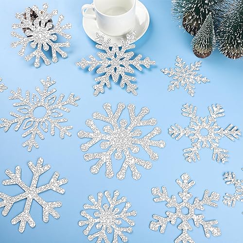 Miniatura 4 de 72 piezas de recortes de copo de nieve de invierno con purpurina de papel de copo de nieve para decoración de tablón de anuncios, decoración de