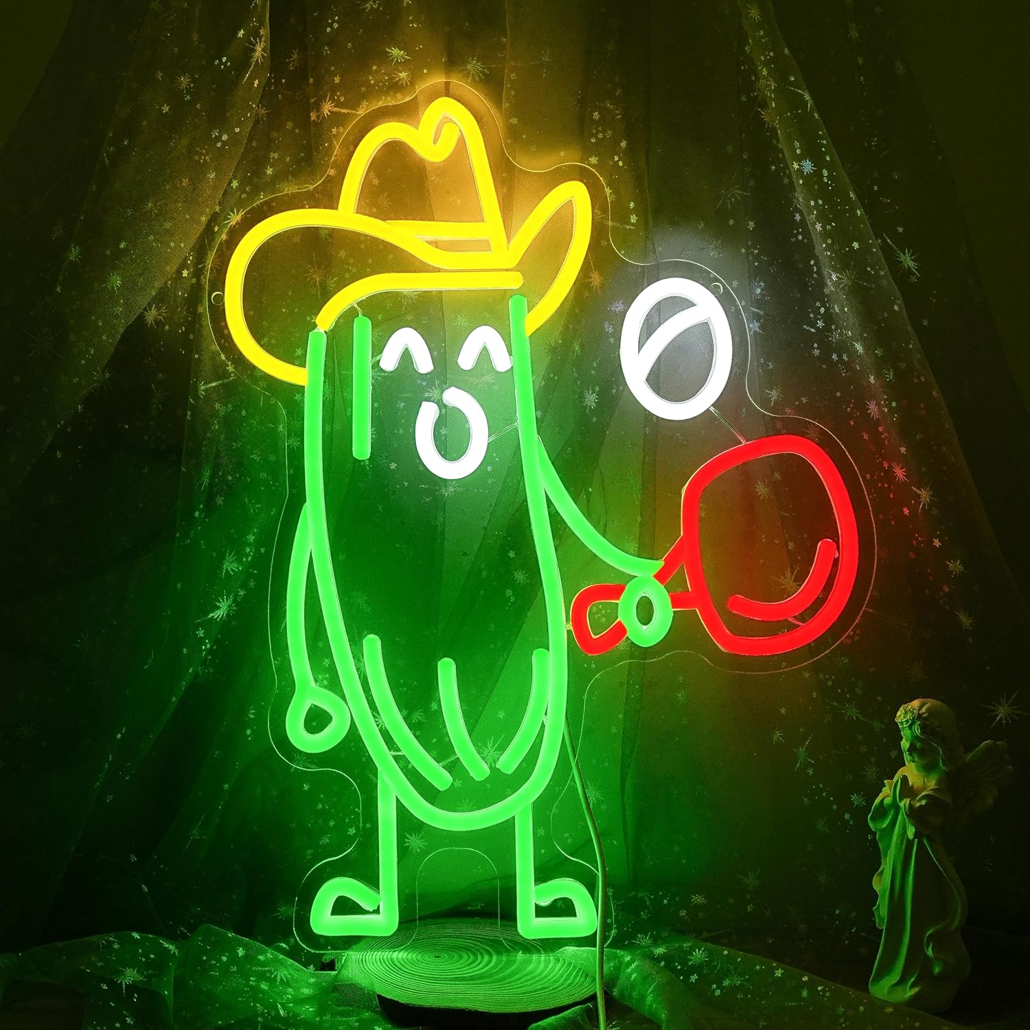 Funny Cucumber Neon Sign for Wall Decor Ping Pong Neon Light Striking Cowboy Hat Light Up Sign Interesting Sport Led Light Sign for Classroom Gym Bedroom Table-tennis room (16.5 * 12.6 In)