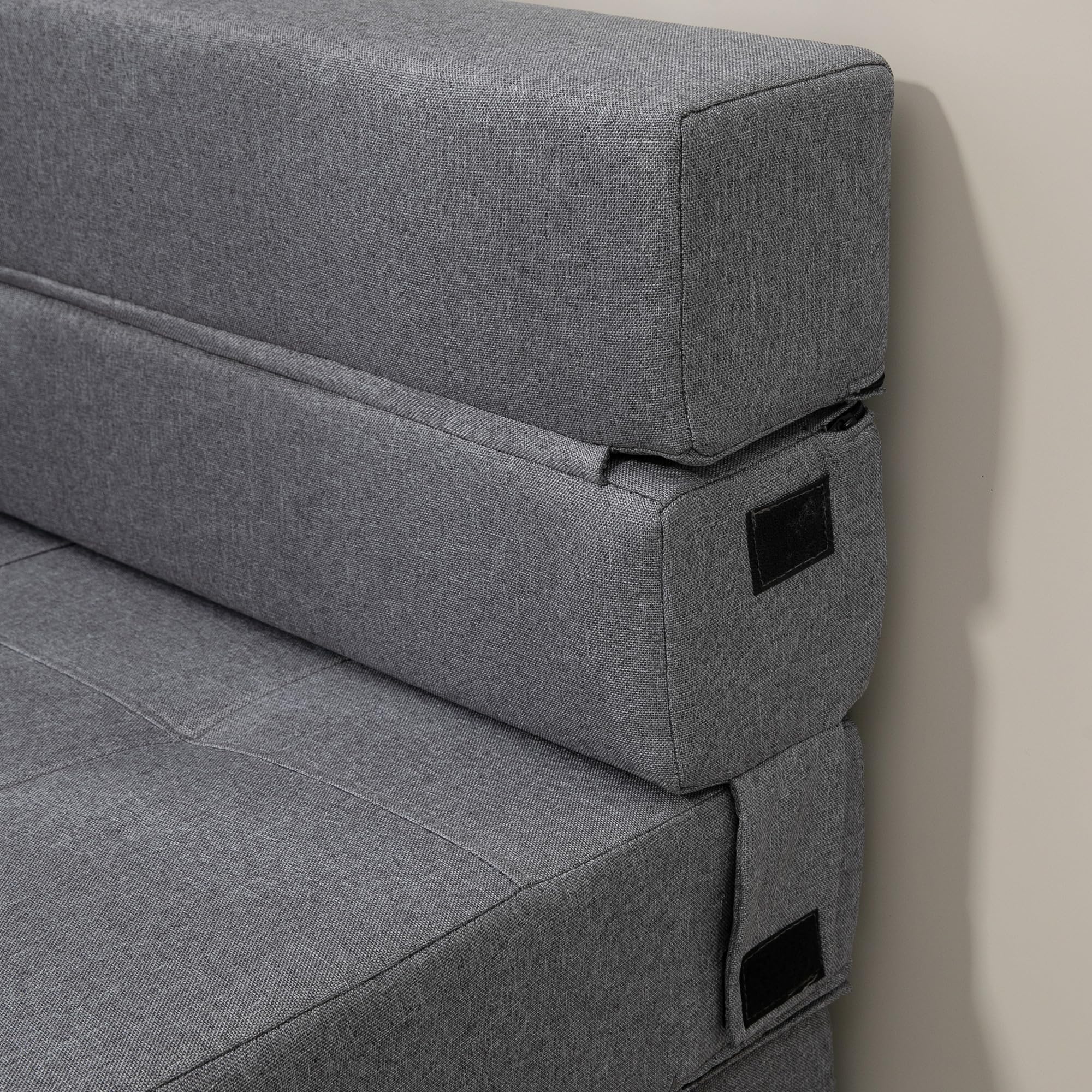 HOMCOM Divano Letto Futon Pieghevole 2 in 1 Convertibile con Cuscino Lavabile, Pouf Letto Singolo da Terra Poltrona Letto Salvaspazio in Tessuto Cotone Traspirante per Casa Yoga Lettura, Grigio Chiaro