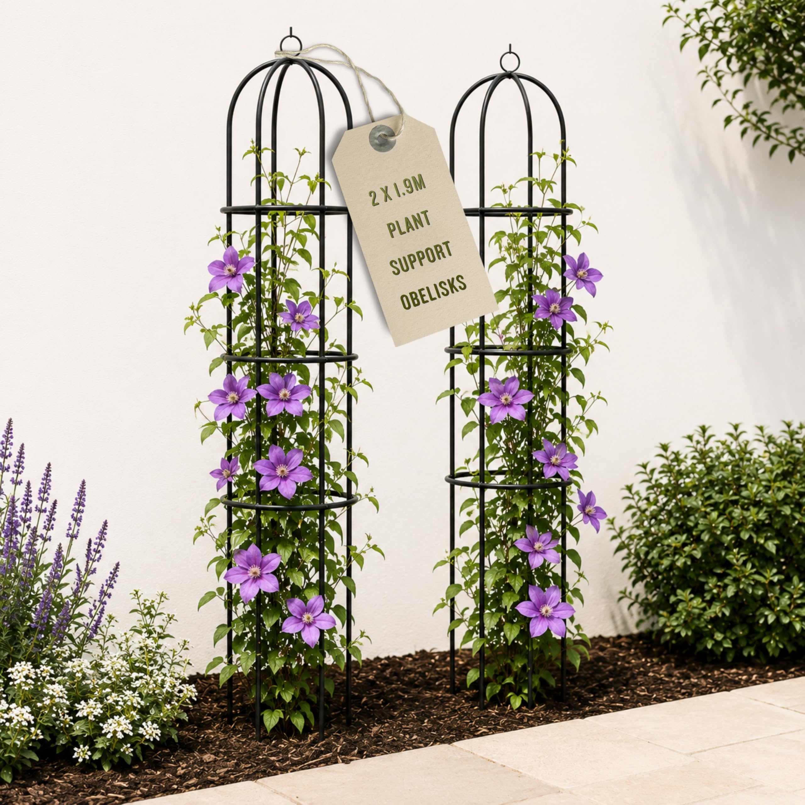 Garden Mile Lot de 2 grandes cages tubulaires en métal vert pour plantes grimpantes - Structure de support pour lierre, pois de senteur, clématites et autres fleurs - 2 lots