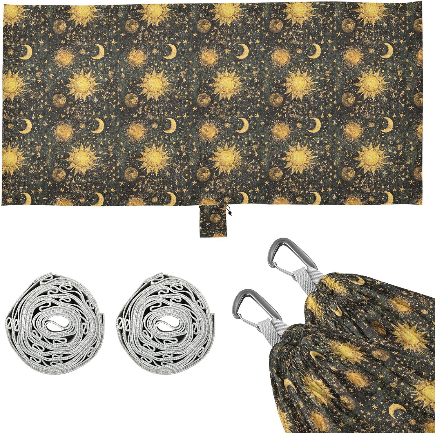 ALAZA Alchemy Moon Star Sun Camping Hammocks Single or 2 Person 500 lbs Portable Parachute Travel Hammock w/Tree Straps for Hiking Backpacking Indoor Outdoor