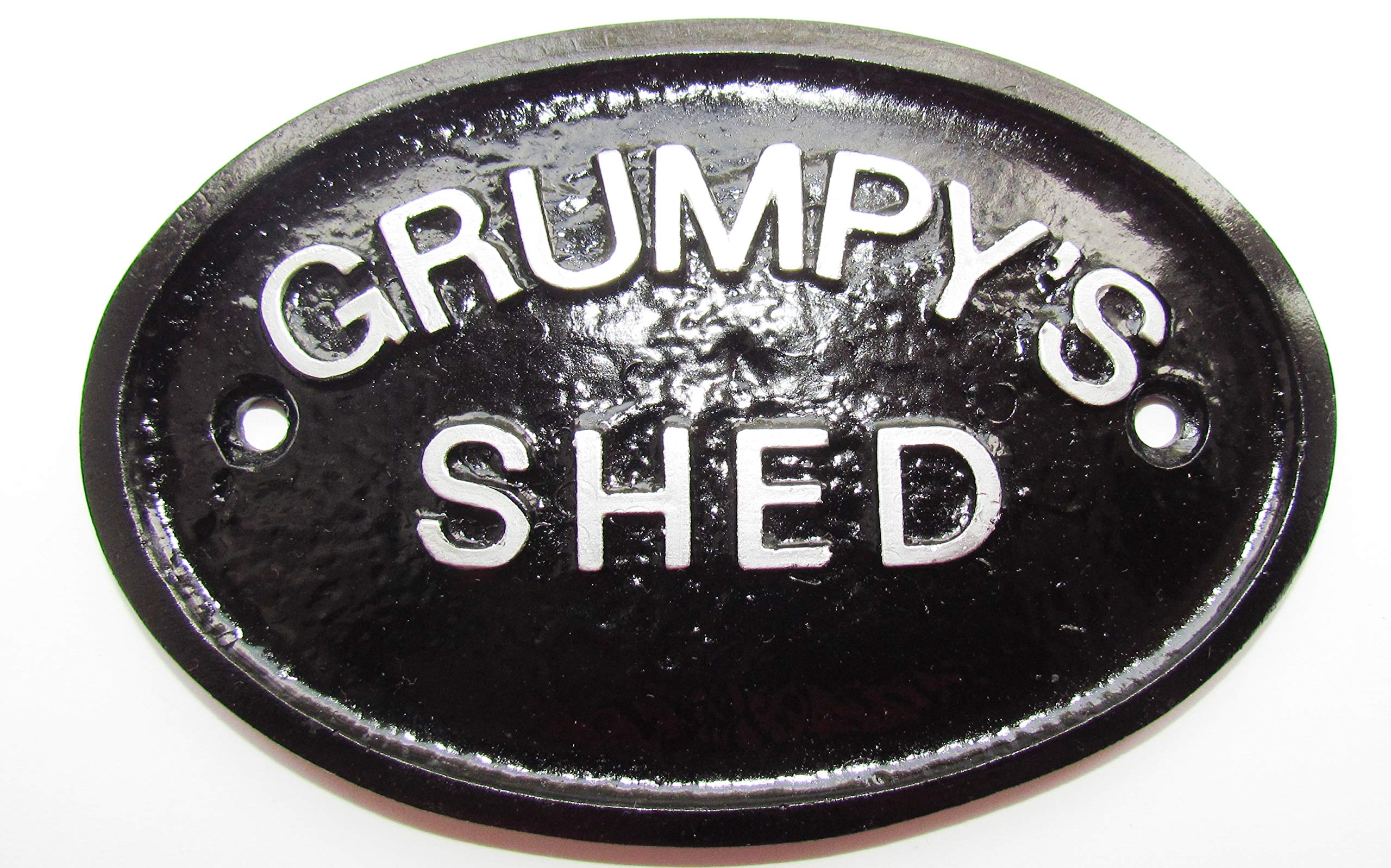 Silver Grumpy's Shed Workshop Door Sign in Black With Silver Raised Lettering