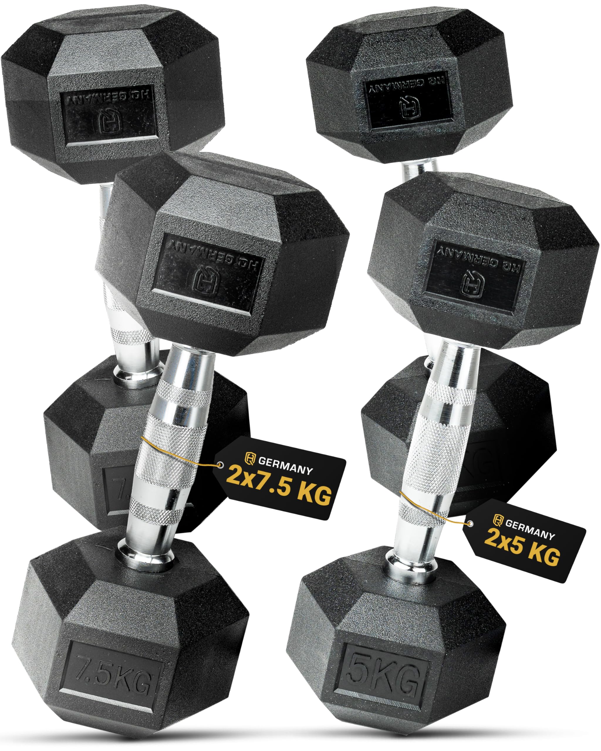 HQ Germany® Hexagon Hanteln Set | Geruchsarm, ±1,5% Gewichtstoleranz | Hantel Set, Kurzhantel Set, Dumbbellset, Hantelset Hexagon, Kurzhantelset, Hexagon Kurzhantel-Set