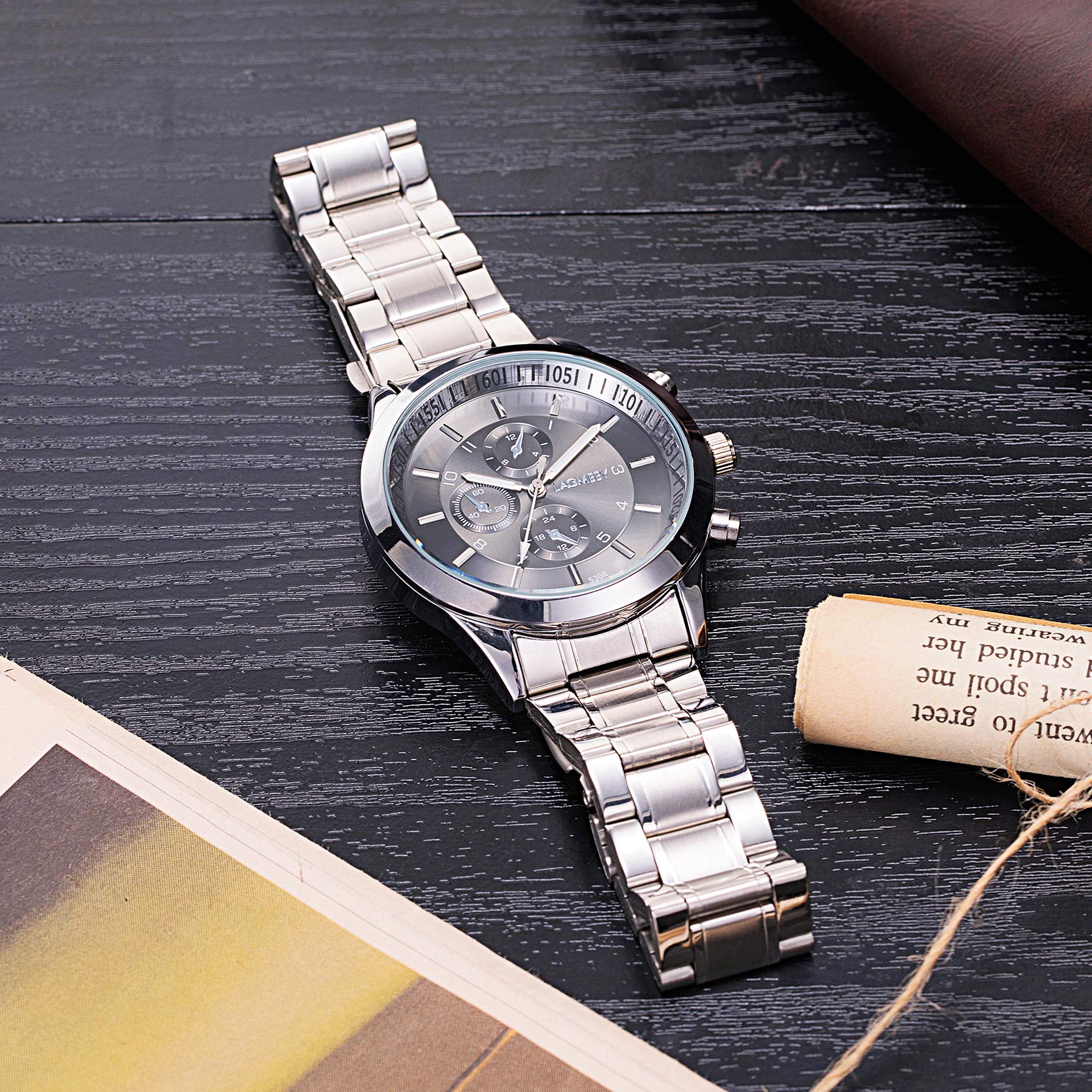 Orologi Polso Decorativo Cronografo Numeri Arabi Quarzo Orologi Uomo Acciaio Classico
