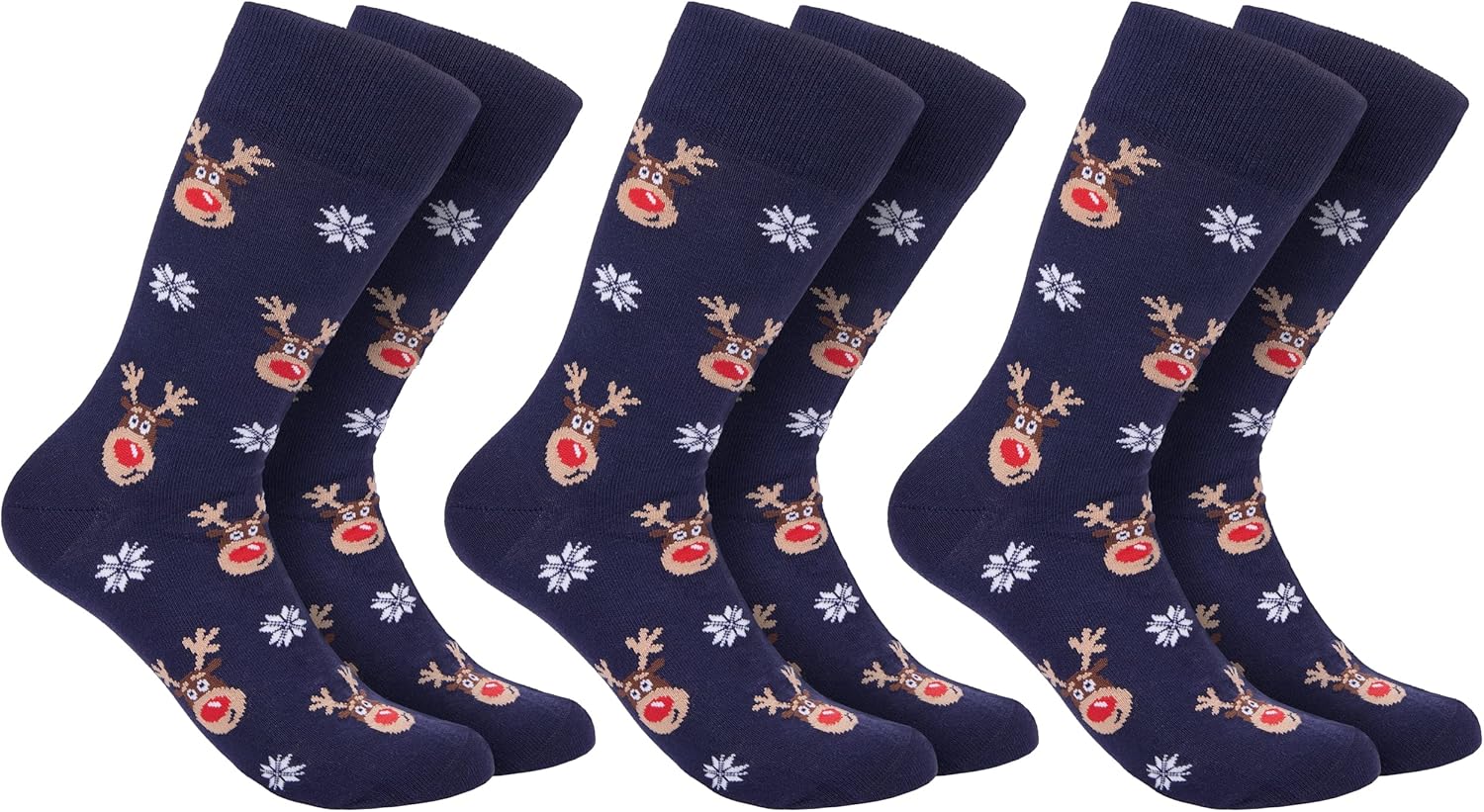 BRUBAKER 3 Paar Heren Kerstsokken - Grappige Katoenen Sokken met Kerstmotieven - Sneeuwman, Rendier en de Kerstman - Mannengeschenk Kerstmis - Een Maat EU 41-45