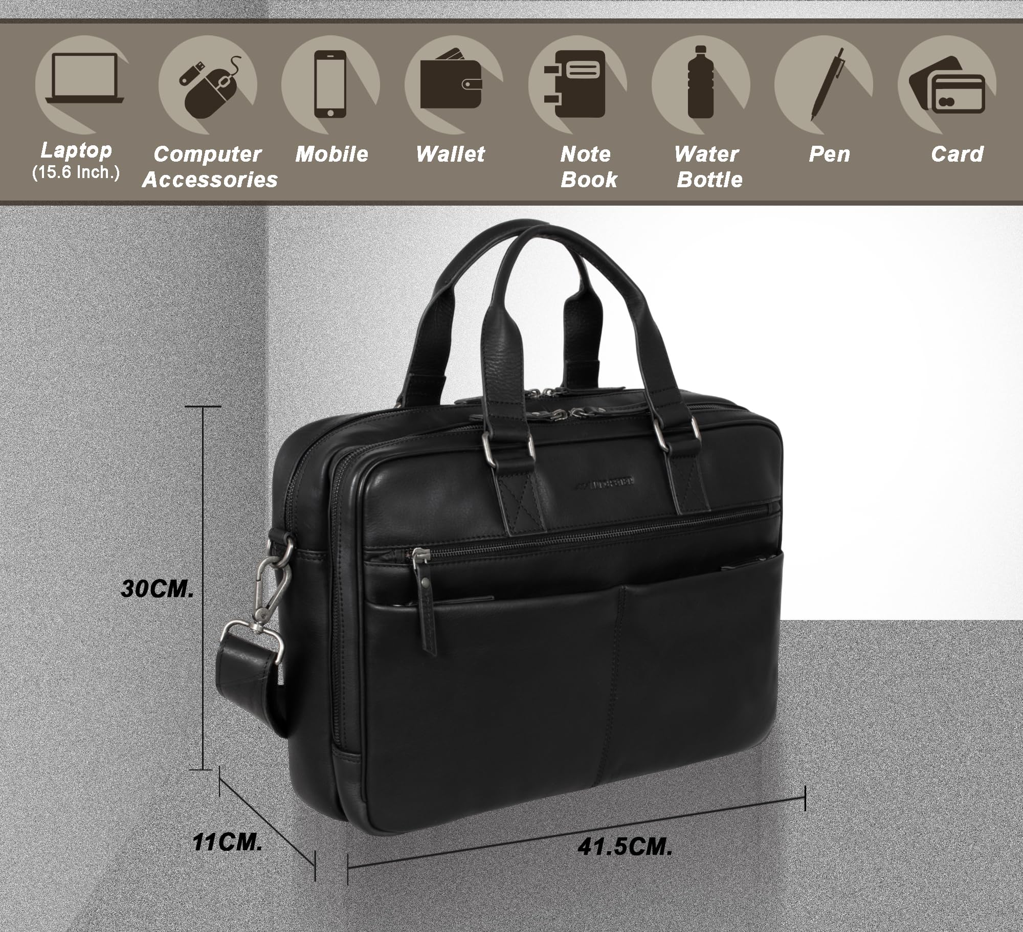 Marc Peter Borsa per computer portatile Dallas I in pelle a tracolla per laptop da 15,6 pollici, valigetta per notebook I, borsa per uomo e donna