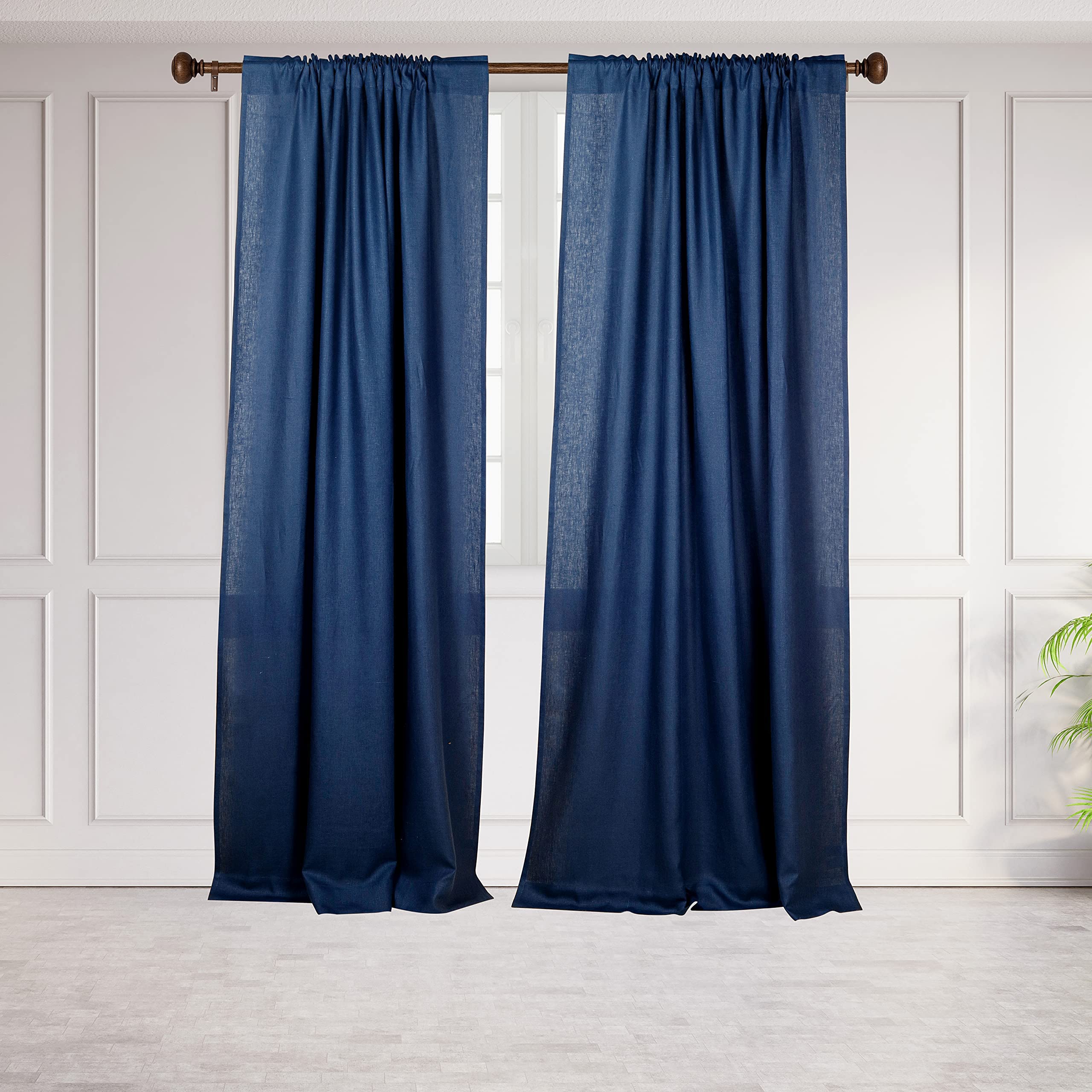 D’Moksha Homes 100% Pure Linen Curtain, Rod Pocket Window Treatment Panels for Living, Bed, Kids Room, Indoor Outdoor use, Handcrafted from European Flax, Navy Blue, 52x84 inch, 1 Panel per Box