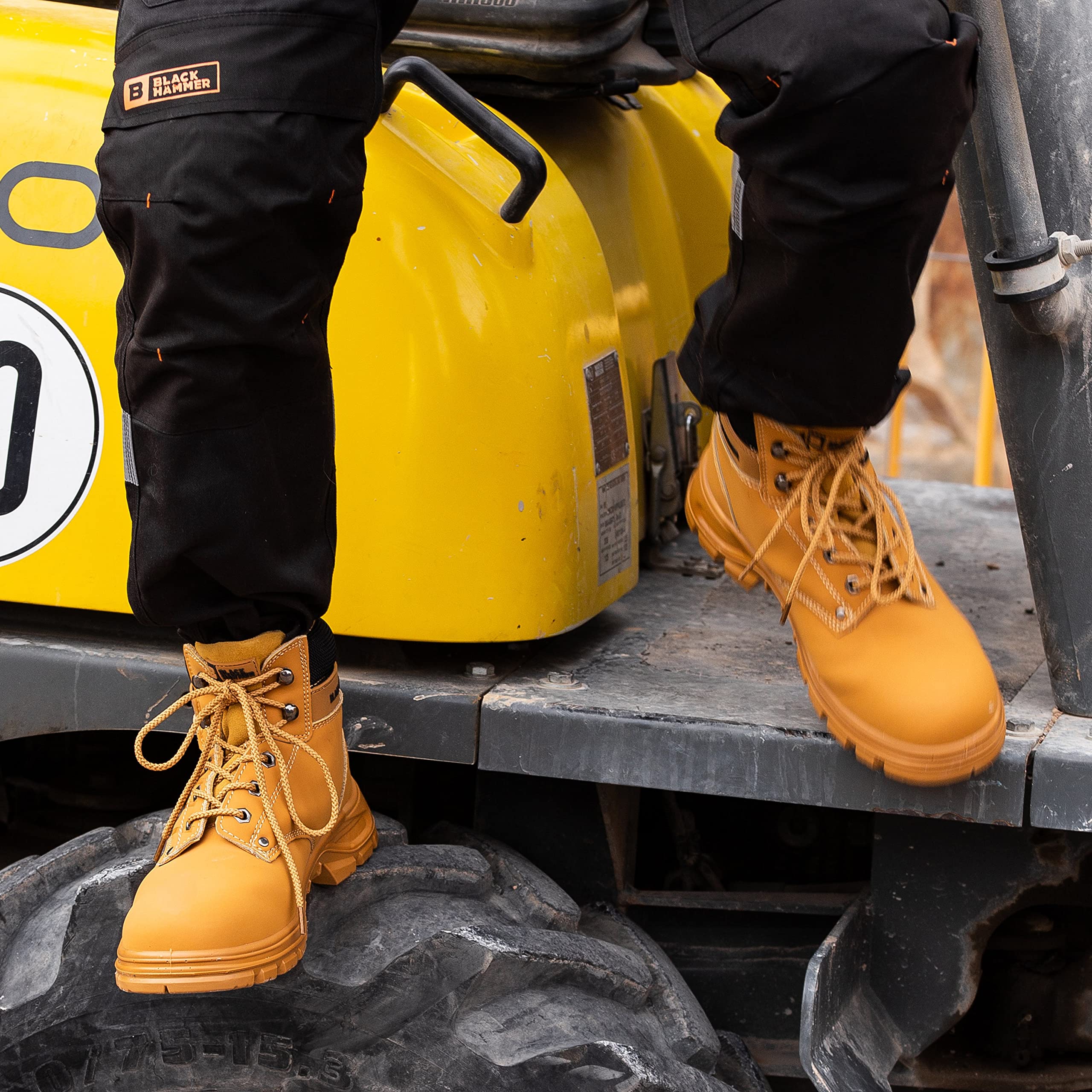 BLACK HAMMER Botas de Seguridad para Hombre Calzado de Trabajo Resistente con Protección Construcción Punta de Acero Soporte de Tobillo Piel de Ante Tacones Antideslizantes Antiestáticos 6007