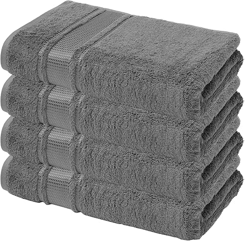 Melissa Linen, 4 toallas de baño color gris oscuro, toallas de baño 100% algodón turco para baño, absorbentes, de secado rápido, duraderas y suaves,