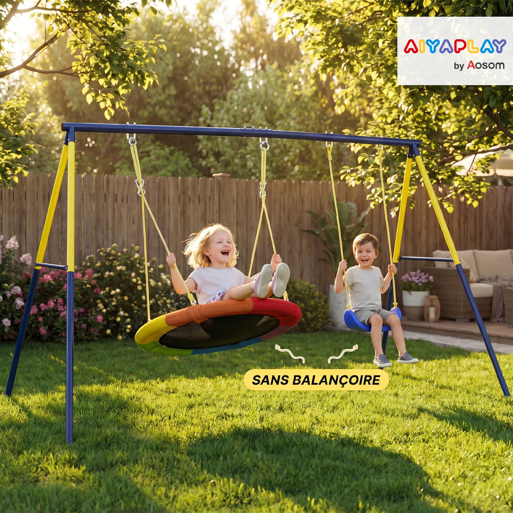 AIYAPLAY Balançoire portique pour Enfant Double balançoire 150 kg Bleu