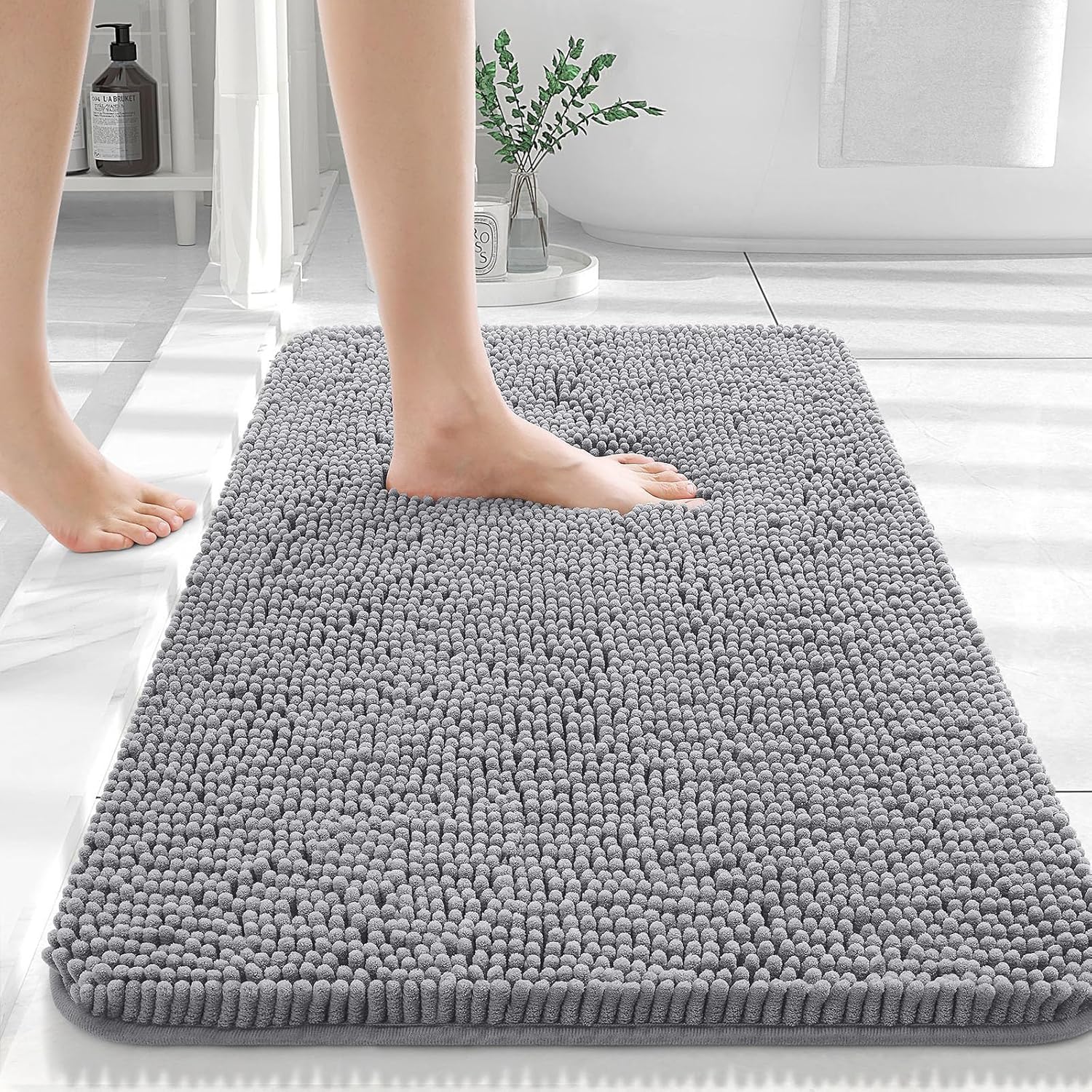 KALEDE® Bathroom Rugs,80x50 cm Extra Soft Absorbent Chenille Bath Rugs, Rubber Backing Quick Dry, Machine Washable Bath Mats for Bathroom Floor, Tub and Shower, Home Decor Accessories, Grey
