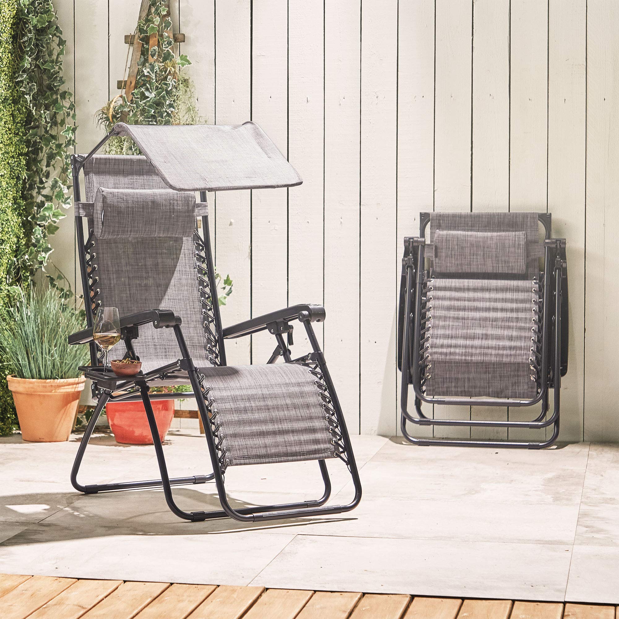 Buy VonHaus Set of 2 Zero Gravity Chairs with Canopy Heavy Duty