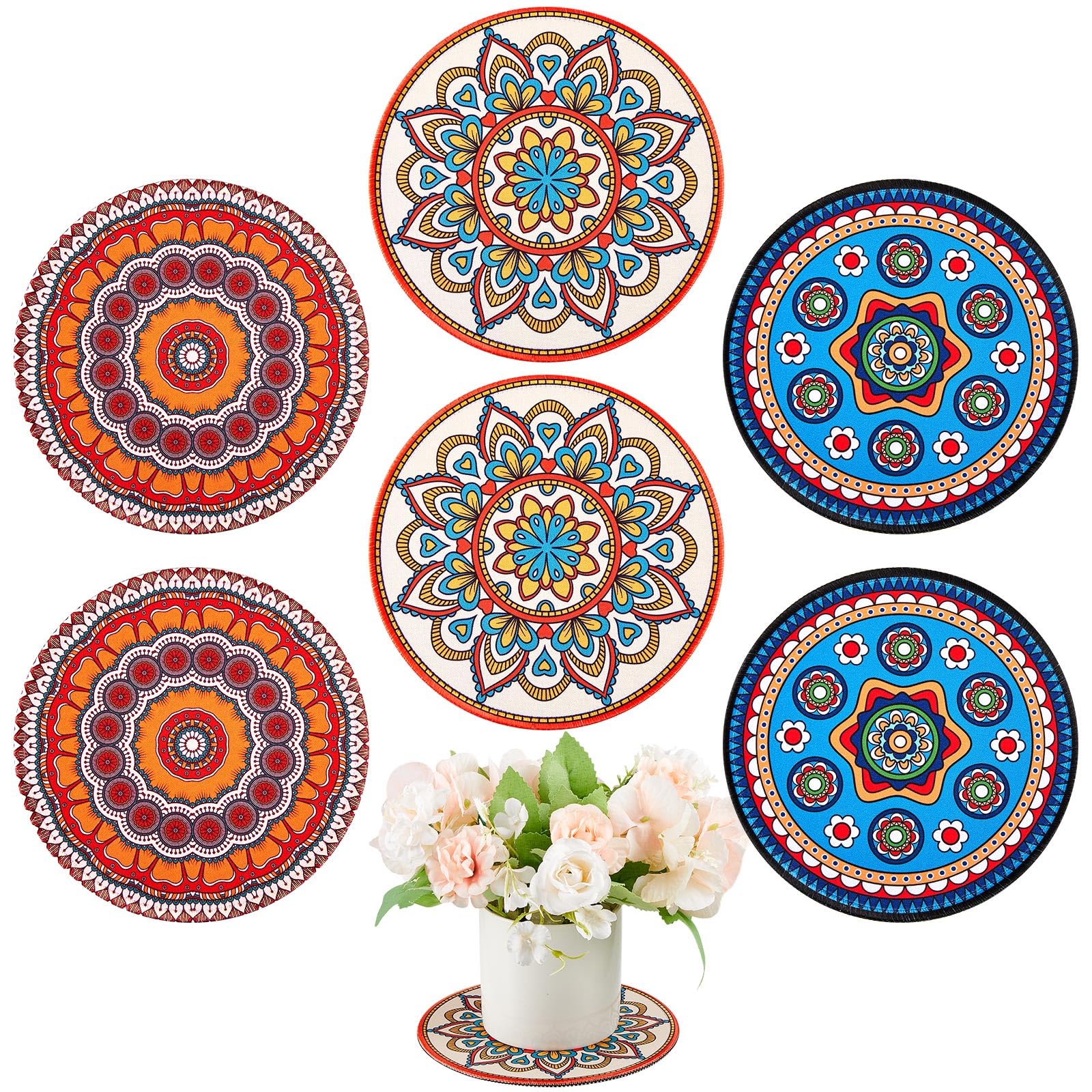 Tapis de pot de fleurs bohème en lot de 6 dessous de plante chic