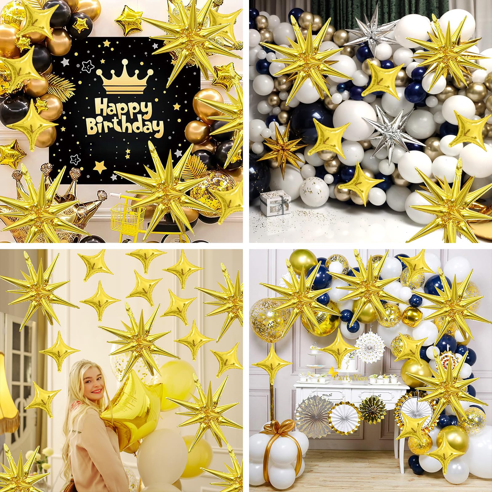 Stern Folienballons Gold, 12 Stück Stern Luftballons Gold Foil Ballons Explodieren Stern Luftballons für Party Dekoration Geburtstag Babyparty Hochzeit Silvester Deko