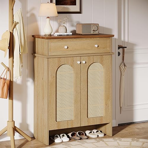 Tribesigns Zapatero con puertas, zapatero de 6 niveles con cajón y estantes ajustables, 43.3 pulgadas de alto, gabinete de almacenamiento de zapatos