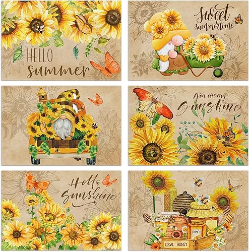 Juego de 6 manteles individuales vintage de girasol, manteles individuales de verano de 12 x 18 pulgadas para cocina, comedor, mesa, granja,