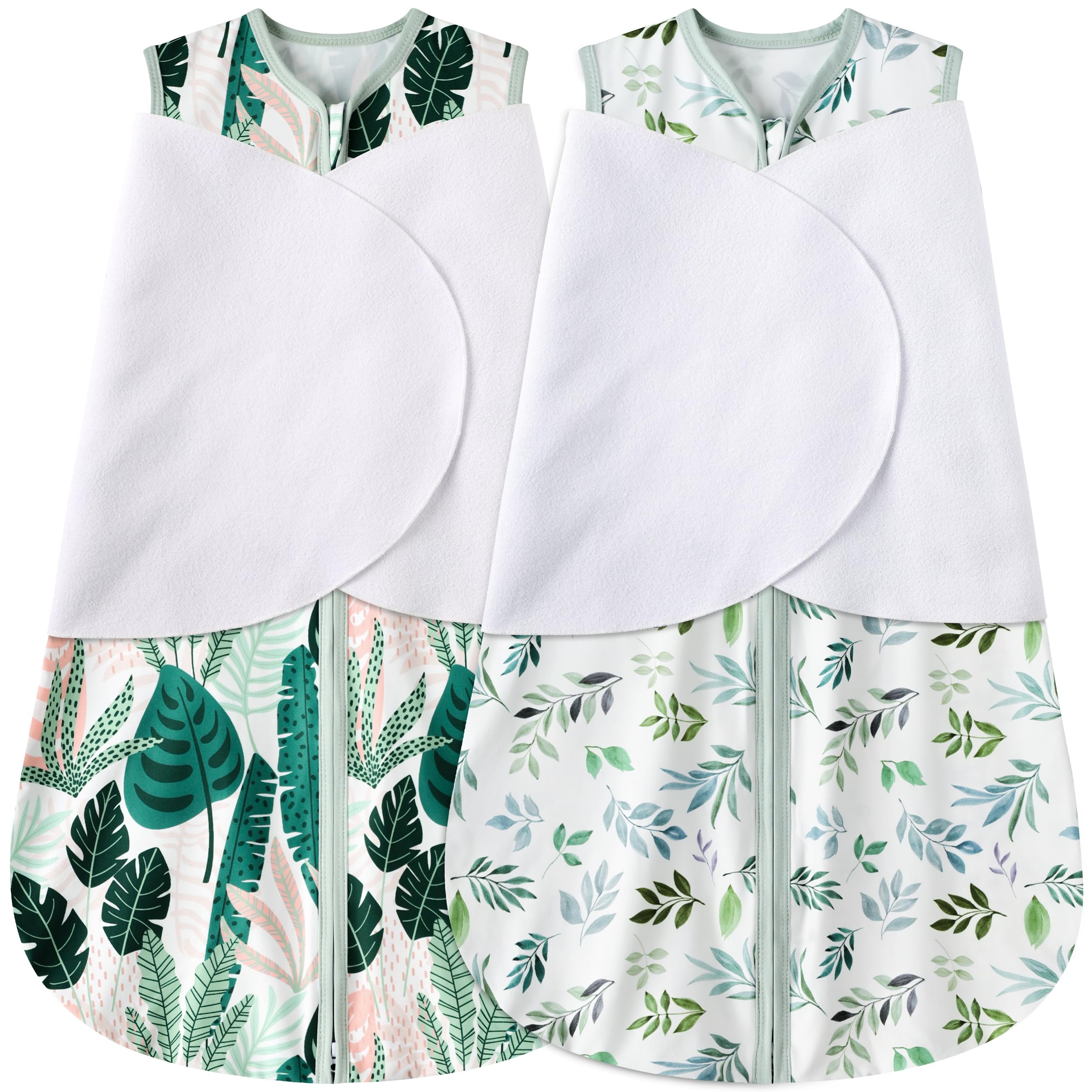 Newborn Sleep Sack Baby Swaddle,3-6 Months,3-Way Adjustable Wearable Blanket,100% Rayon Cotton Swaddling Sleeping Bag，TOG 0.5（Banana&Leaf）