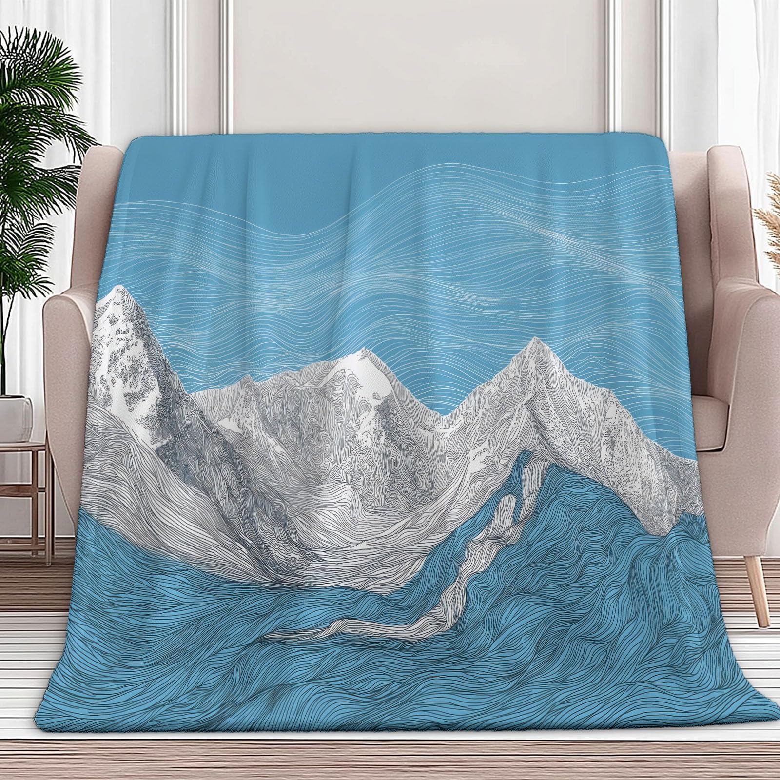 Couverture chaude et légère lignes abstraites pour canapé et sofa bleu
