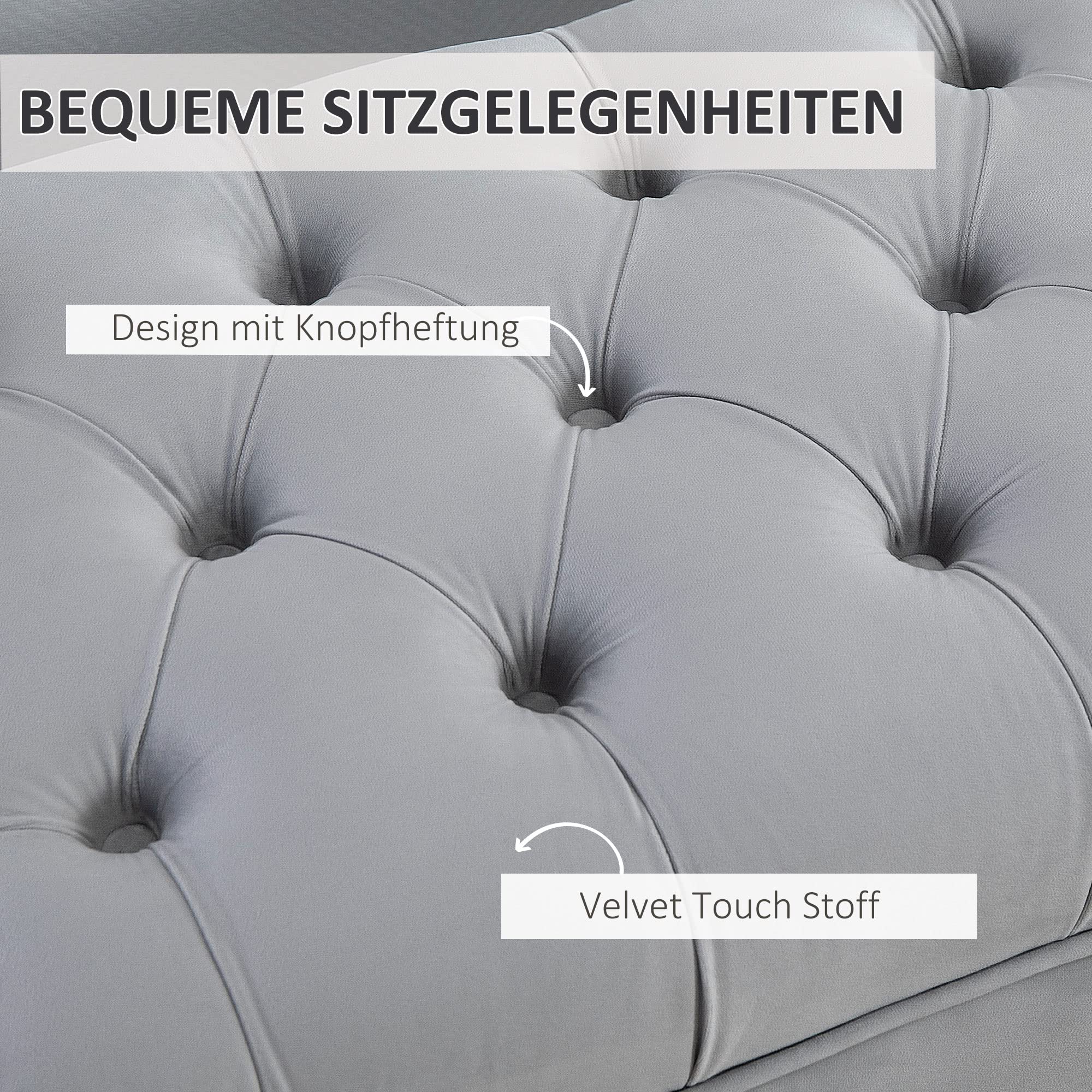 HOMCOM Sitzbank Polsterbank mit Samt-Bezug Bettbank mit Metallrahmen, Schuhbank für Schlafzimmer, Wohnzimmer, Flur 118 x 45 x 42 cm Hellgrau