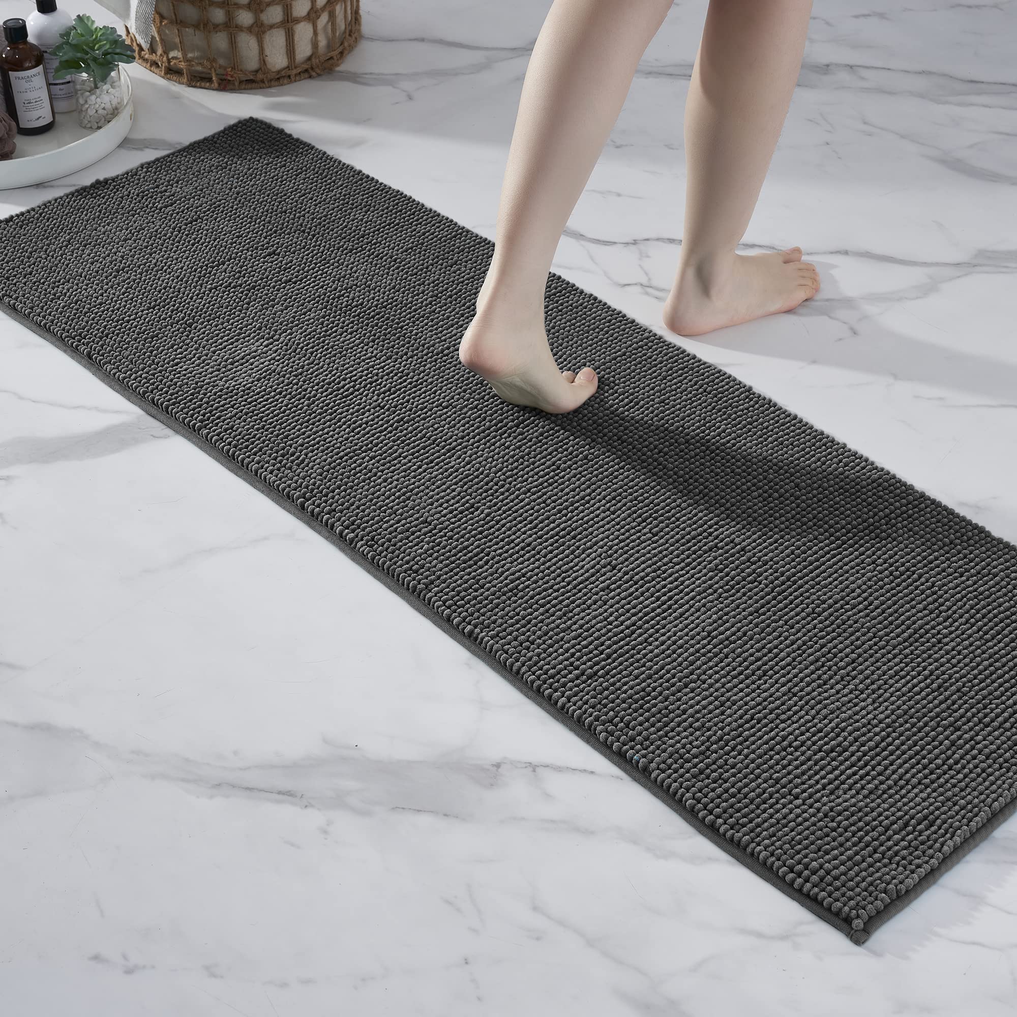 Tappetino Da Bagno Antiscivolo OLANLY 50x75 Cm - Microfibra Morbida Assorbente - Lavabile In Lavatrice - Grigio
