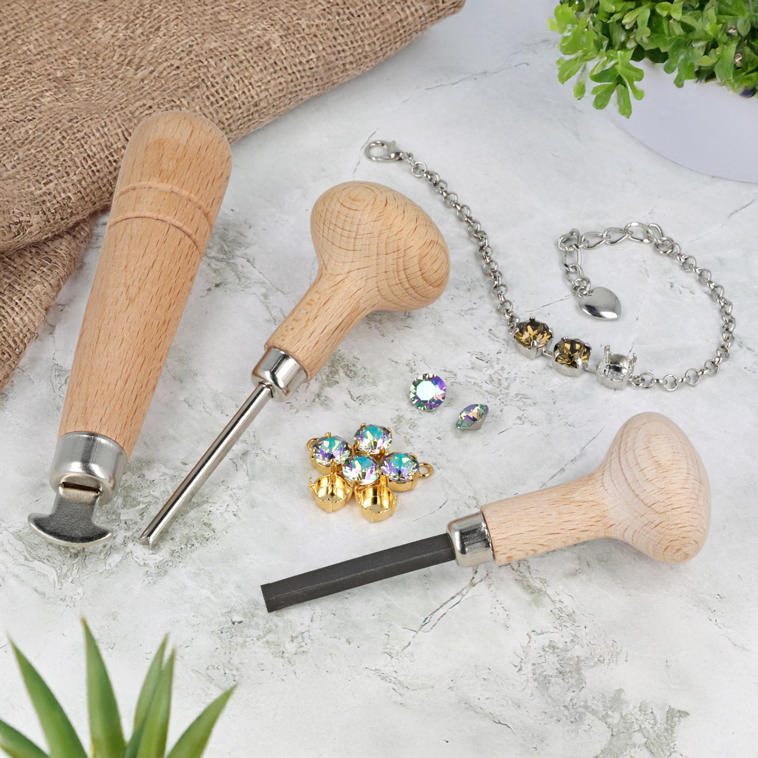 The Beadsmith Kit di strumenti per incastonatura di pietre - Set per la creazione di gioielli da 3 pezzi, include spingicastello a punta quadrata, spingicastello a punta scanalata e rullo per castone