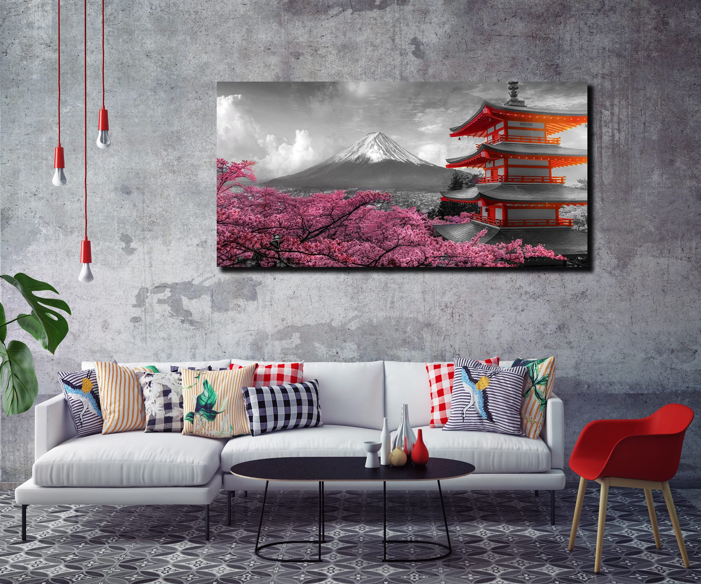 HUBOSKN Cherry Blossom Wall-Art For Living Room Large Size - Pink