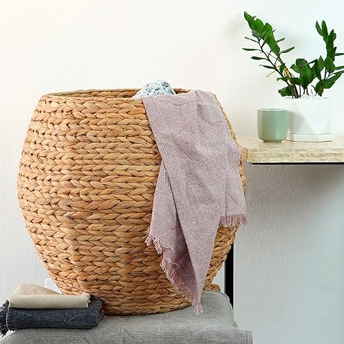 Miniatura 3 de Water Hyacinth - Tina de almacenamiento de barril multiusos natural con tapa, cesta para organizar, taburete otomano