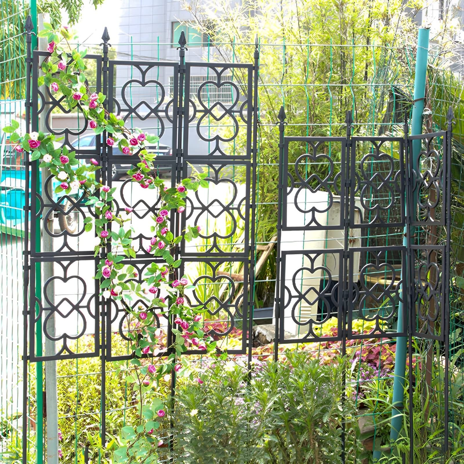 Gartenspalier für Kletterpflanzen, faltbar, für den Außenbereich, freistehende Paneele für Rosen, Jasmin, Clematis, Schwarz (Größe: )