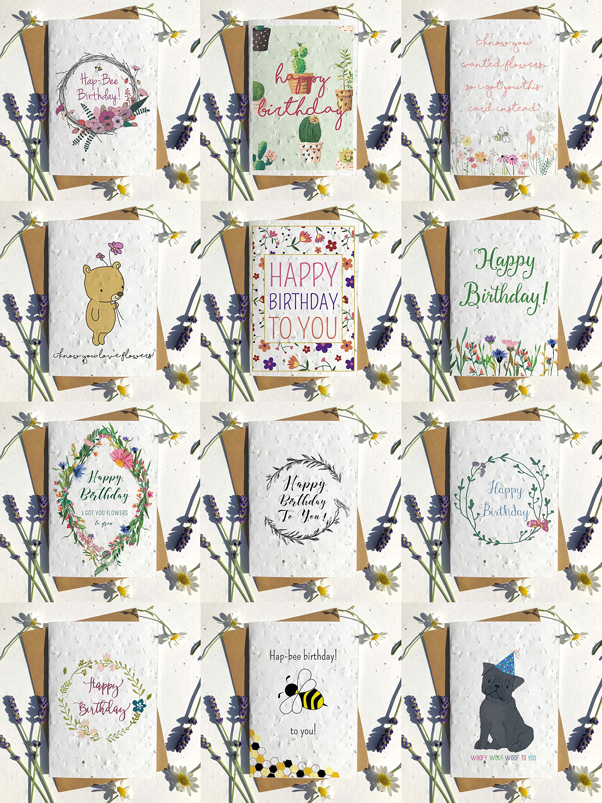 Eco-friendly biodegradable seed paper plantable birthday card traditional HAP-BEE BIRTHDAY CUTE BEEHIVE (Pack of 12 multi design)