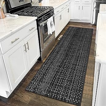 Rugshop Marbella Bohemian Stripes Washable Non Slip Runner Rug 2' x 8' Black