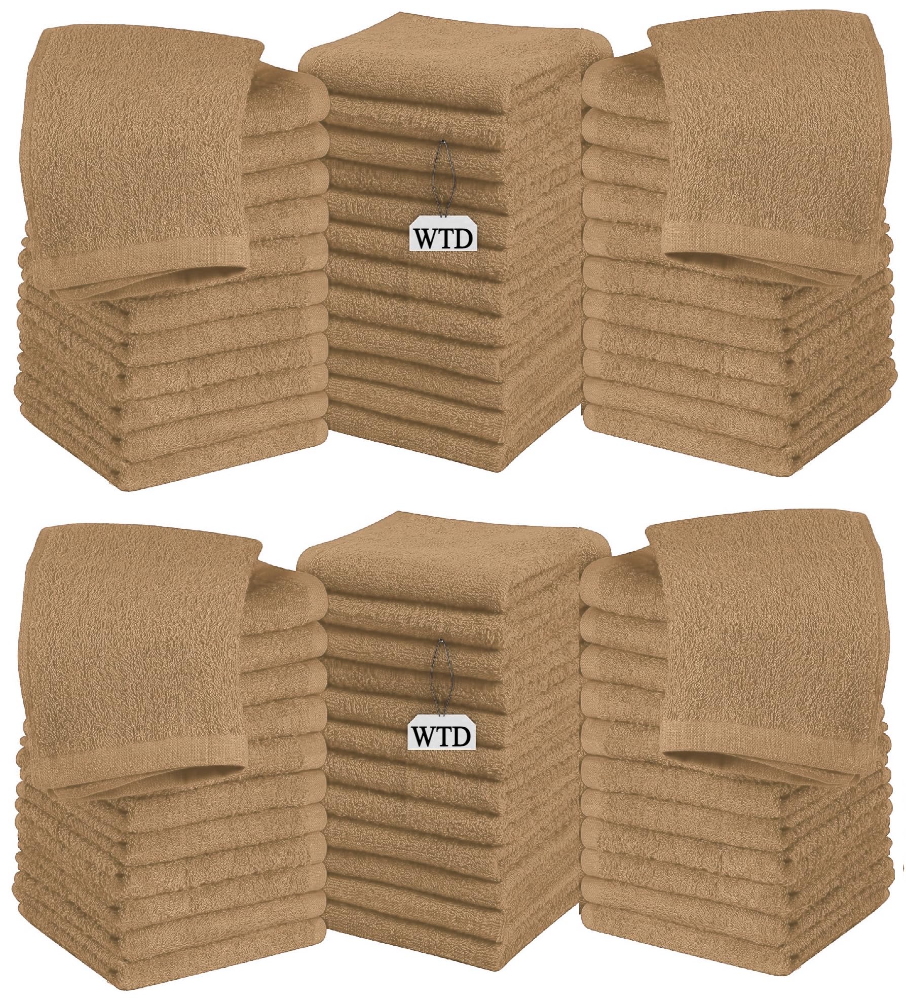 Wholesale Trade Dealz Pack of 6, 12, 24 & 48 Cotton Face Cloth Towels 500-GSM Super Soft 100% Egyptian Cotton Flannels Premium Washcloths Hotel Saloon Gym Towel Facial Cloths (48, Latte)
