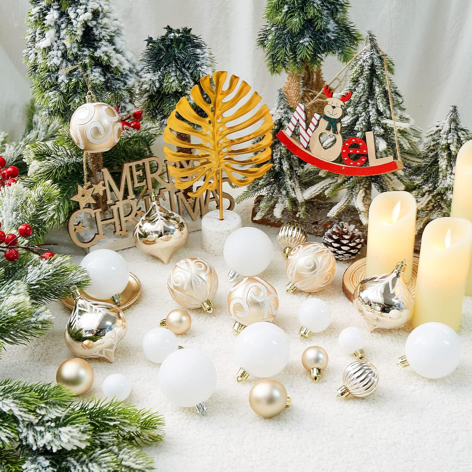 100ct Assorted Christmas Ball Ornaments Set,Shatterproof Seasonal Christmas Tree Decorations with Reusable Gift Package for Xmas Holiday Wedding Party and Home Decor (Champagne Gold)