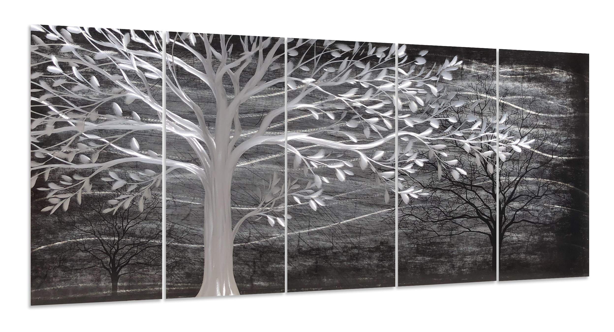 Yihui Arts Metal Tree Wall Decor Hand Grind On Aluminum Modern Abstract Nature Wall Art Contemporary Landscape Pictures for Living Room Bedroom Dinning
