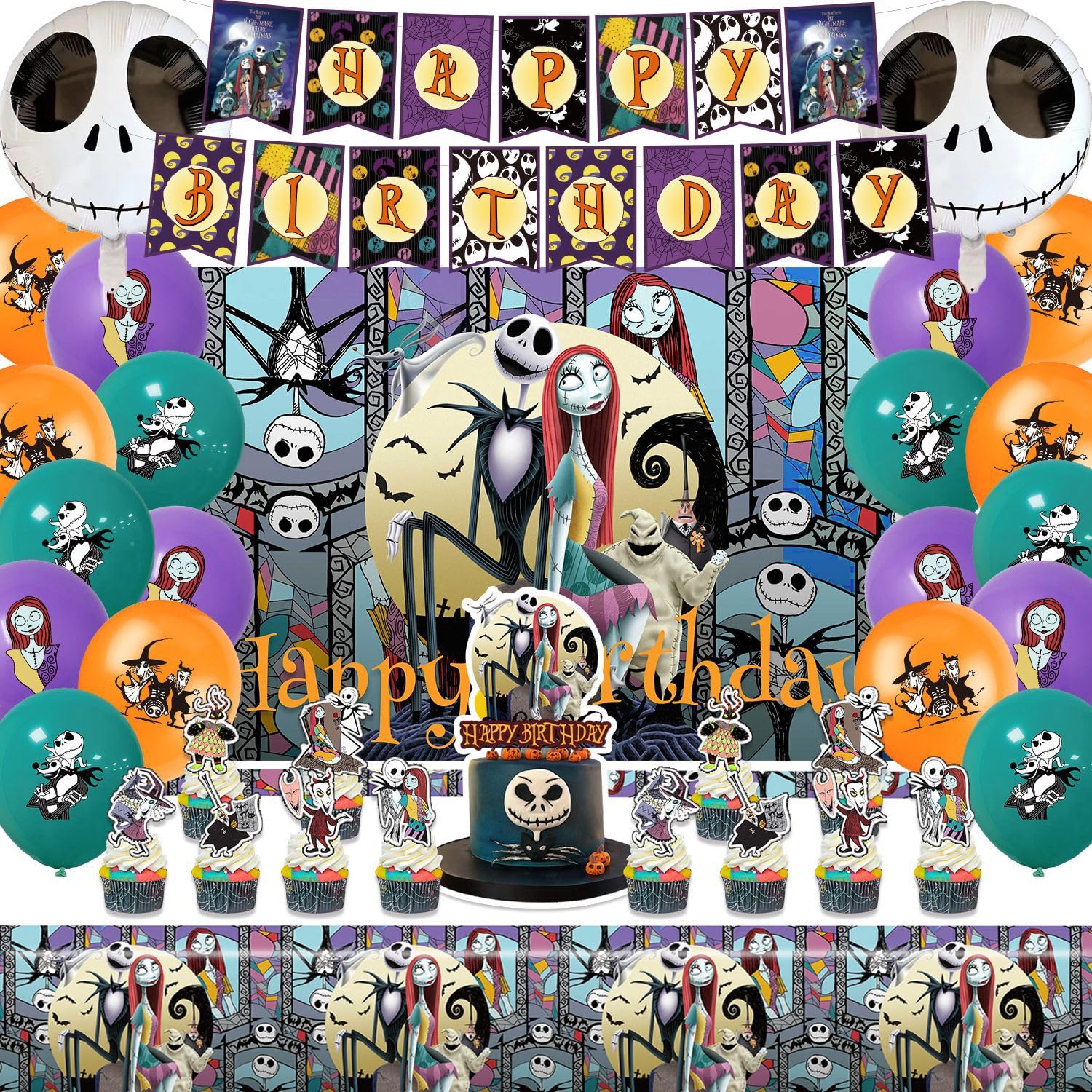 Mtgluk Birthday Party Decorations, Magical Wizard Pirate Halloween Horror Night Themed Party Supplies - Happy Birthday Banner, Balloons, Backdrop,