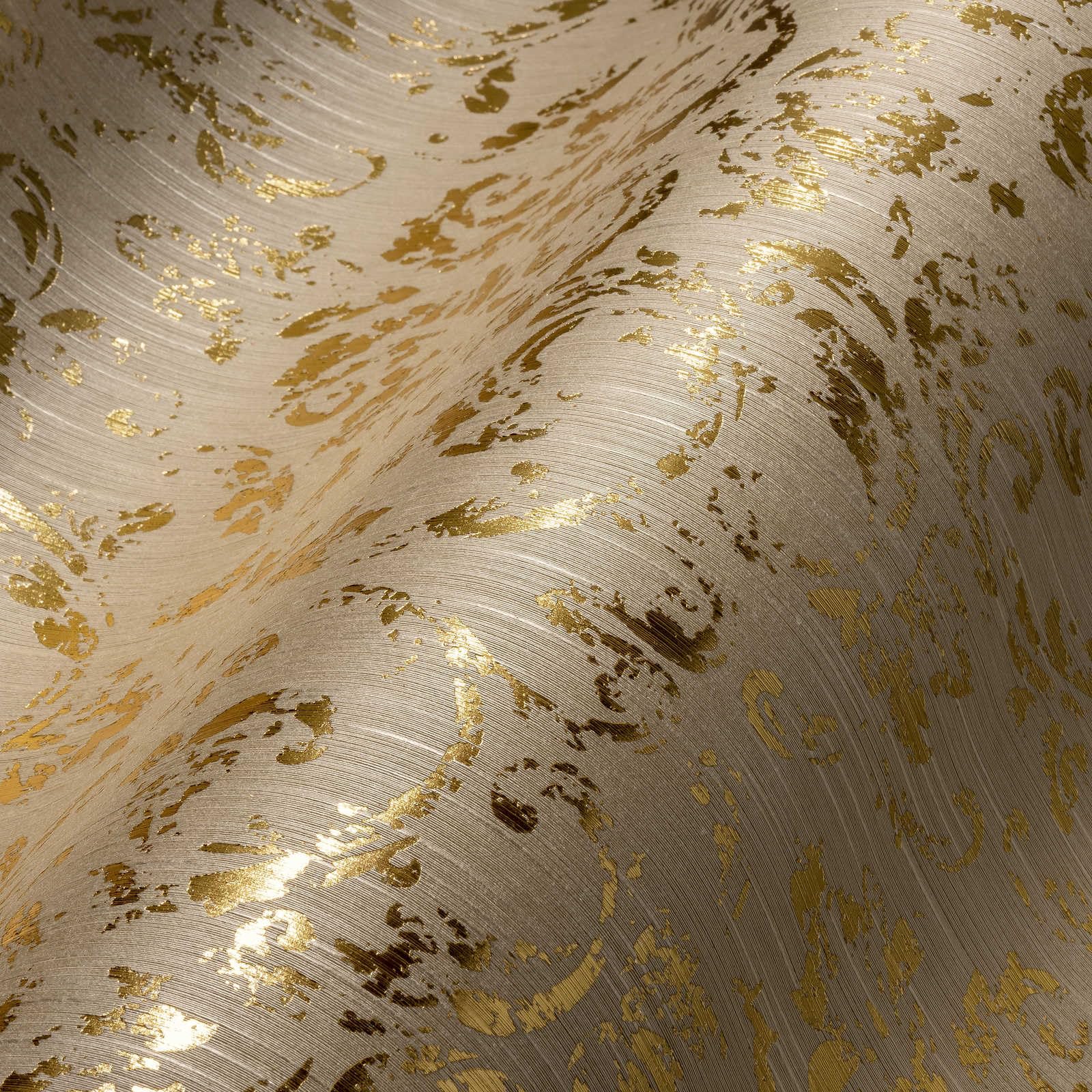 Architects Paper Tapeta tekstylna Metallic Silk tapeta z ornamentami barokowa 10,05 m x 0,53 m beżowy metalik Made in Germany 306602 30660-2