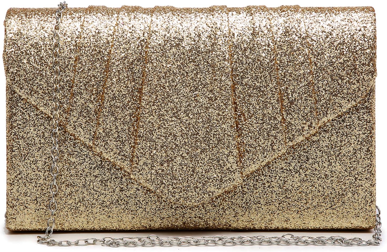 Dasein Womens Evening Bag Glitter Frosted Clutch Pleated Wedding Party Bridal Handbag